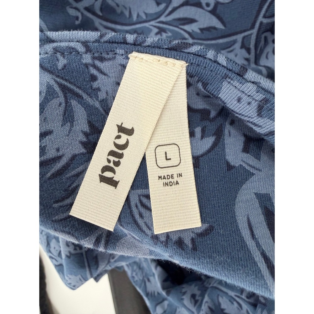 Pact Blue Floral Organic Cotton Midi Dress Long Sleeve Belted Pockets Womens L - Picture 8 of 12